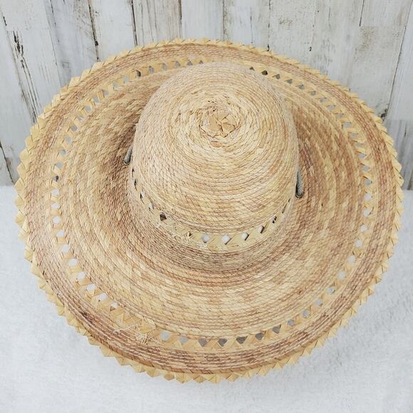 Straw Lattice Wide Brim Sun Hat Natural OS - Picture 4 of 8